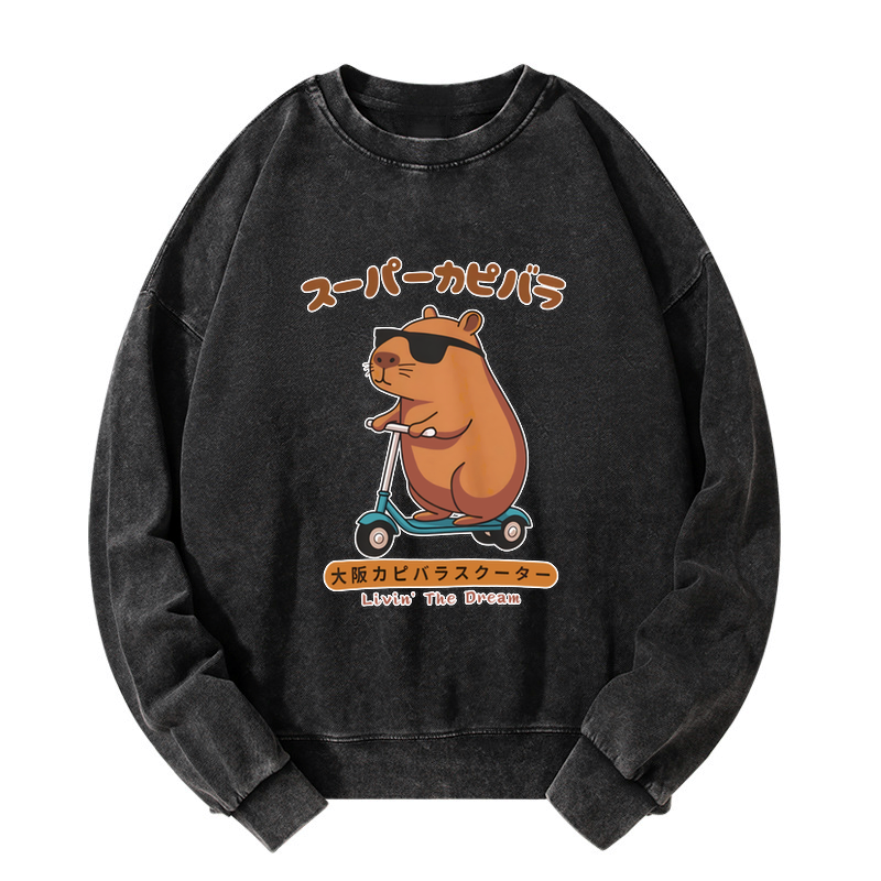 Kyoto-Lion Osaka Capybara Scooter Washed Sweatshirt