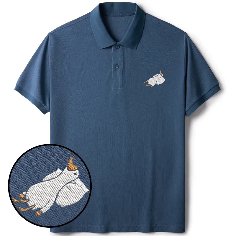 Kyoto-Lion Sleeping Goose Embroidered Polo T-Shirt