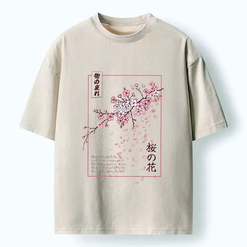 Kyoto-Lion Falling Petals Art Washed T-Shirt