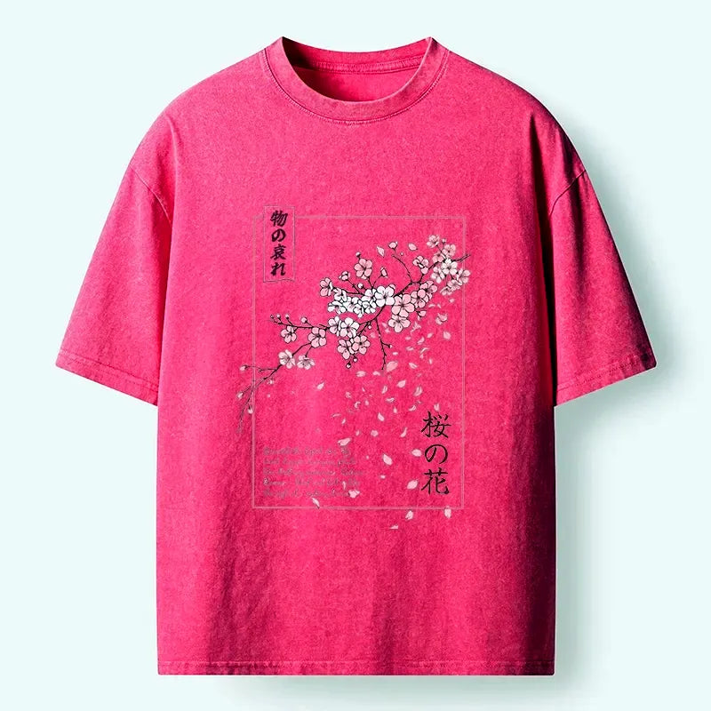 Kyoto-Lion Falling Petals Art Washed T-Shirt