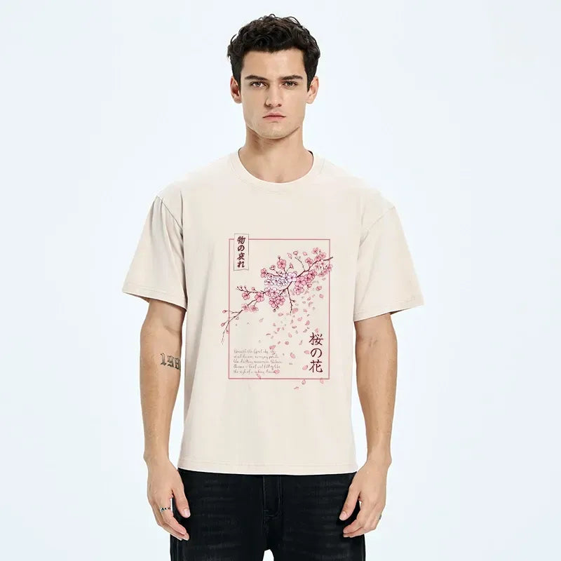 Kyoto-Lion Falling Petals Art Washed T-Shirt