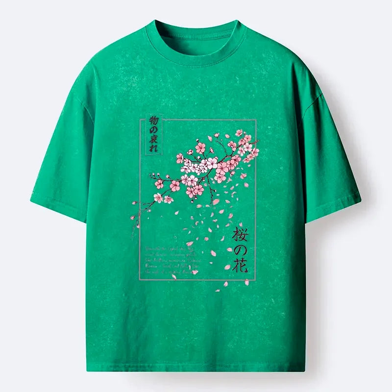 Kyoto-Lion Falling Petals Art Washed T-Shirt