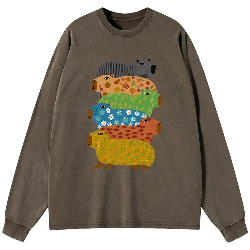 Colorful Capybara Long Sleeve T-Shirt for Daily Wear