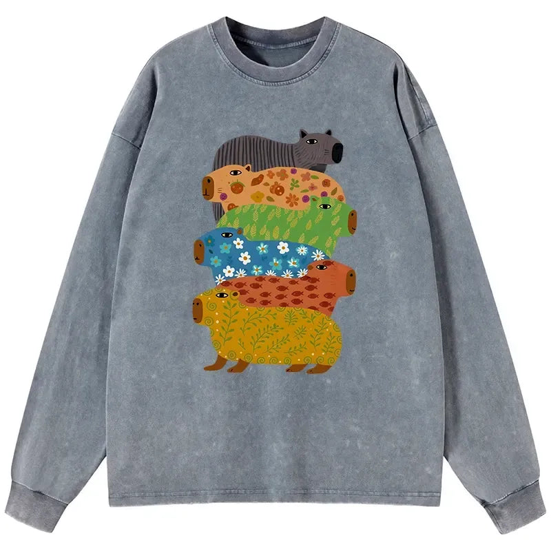 Colorful Capybara Long Sleeve T-Shirt for Daily Wear