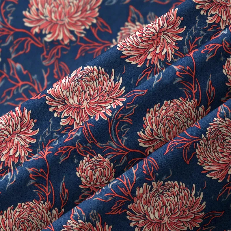 Kyoto-Lion Blooming Chrysanthemums Button-up Shirt