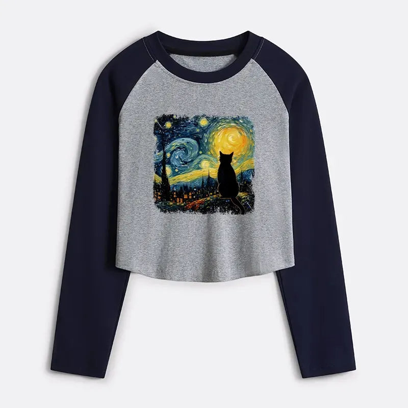 Japanese Vintage Cat Crop Raglan Tee