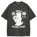 japanese vintage cat t-shirt for daily wear