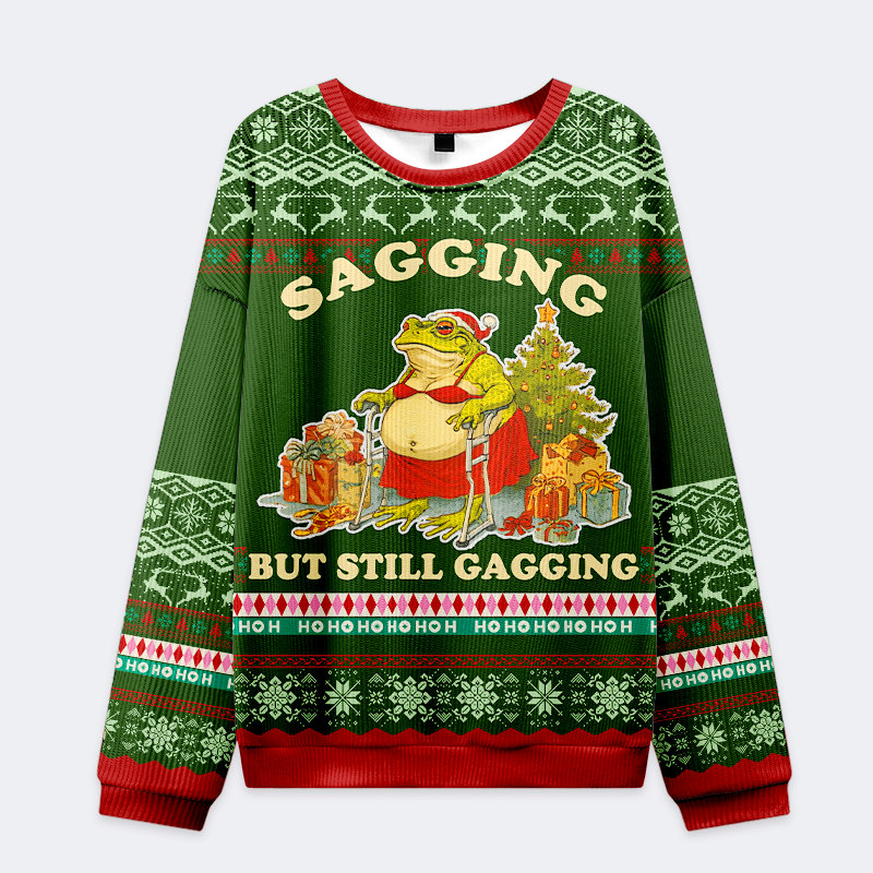 Kyoto-Lion Sagging Santa Frog Christmas Ugly Sweatshirt