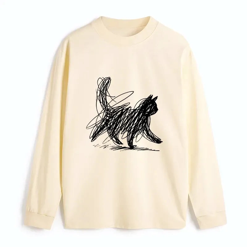 Kyoto-Lion Minimalist Cat Art Classic Long Sleeve T-Shirt