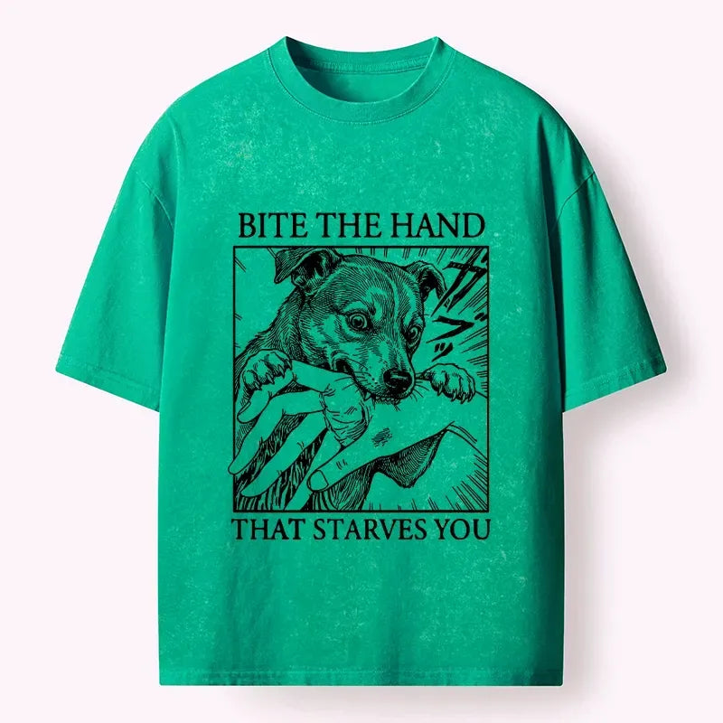 Washed Unisex Tee with Dog Bites Art