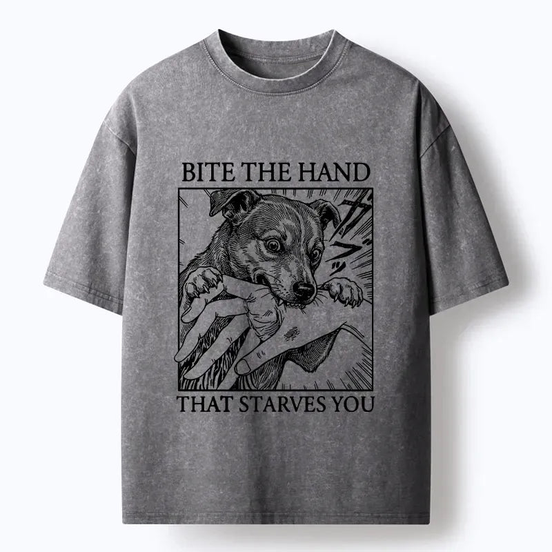 Washed Unisex Tee with Dog Bites Art