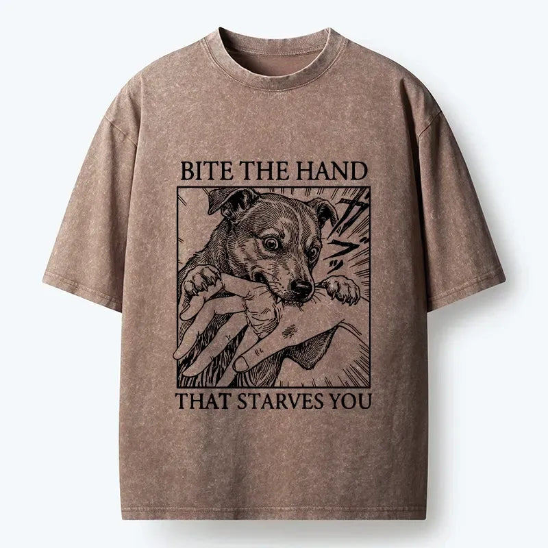 Washed Unisex Tee with Dog Bites Art
