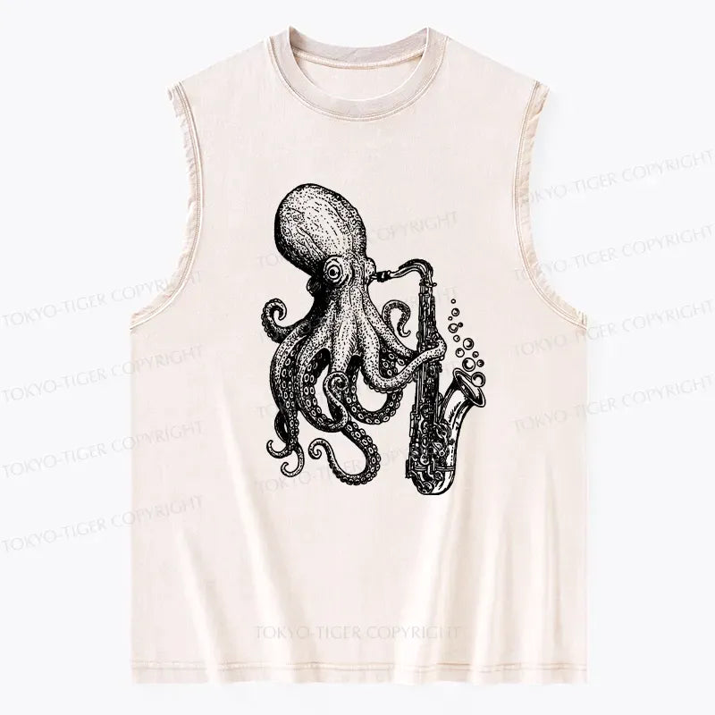 Kyoto-Lion Octopus Playing Saxophone Washed Tank