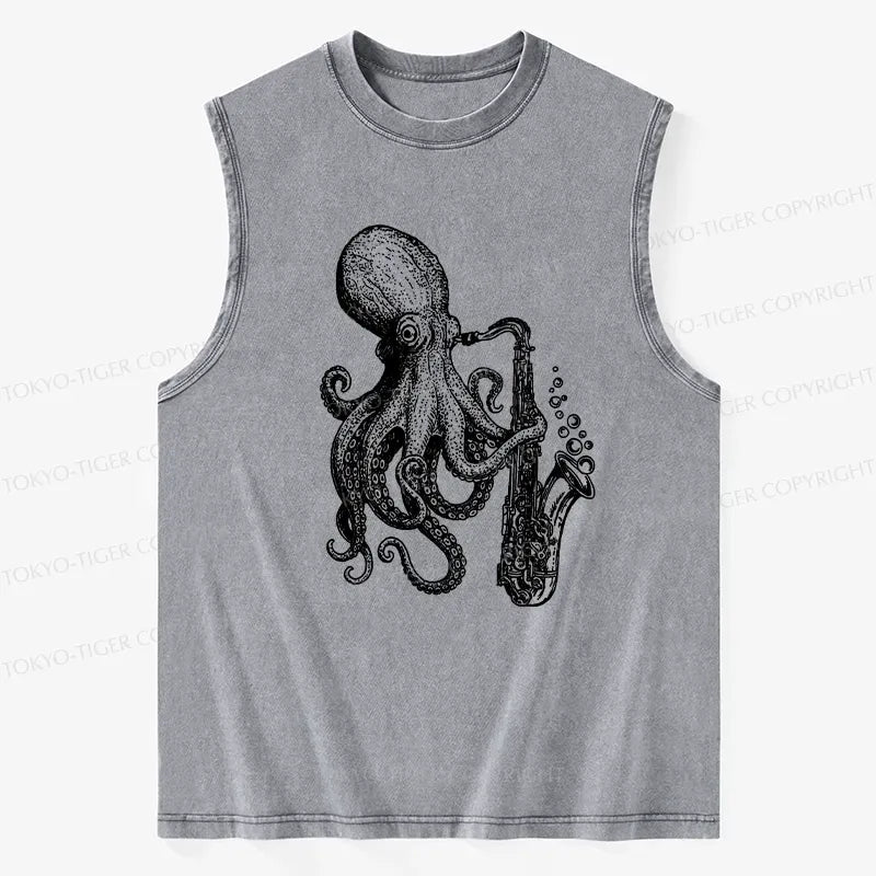Kyoto-Lion Octopus Playing Saxophone Washed Tank