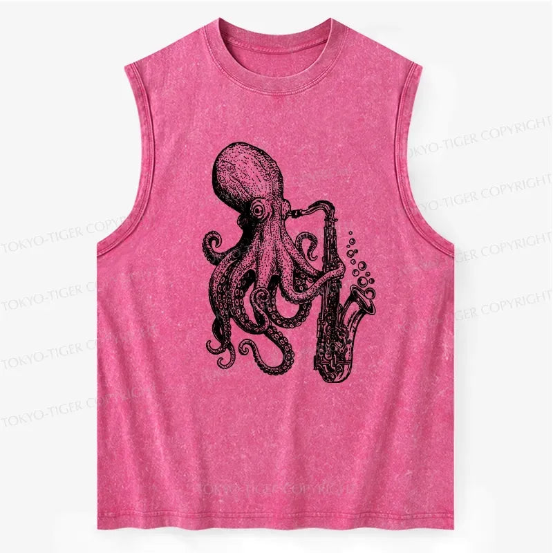 Kyoto-Lion Octopus Playing Saxophone Washed Tank