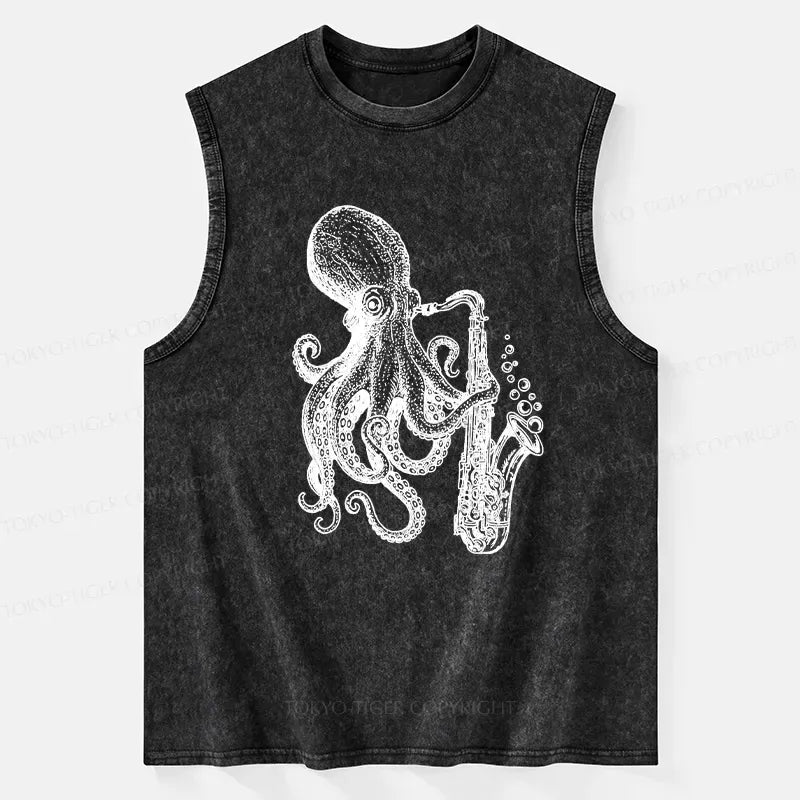 Kyoto-Lion Octopus Playing Saxophone Washed Tank