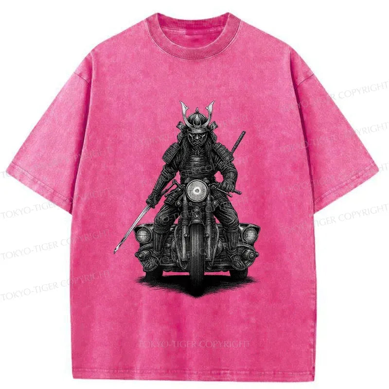 Kyoto-Lion Samurai Riding A Motorcycle Washed T-Shirt
