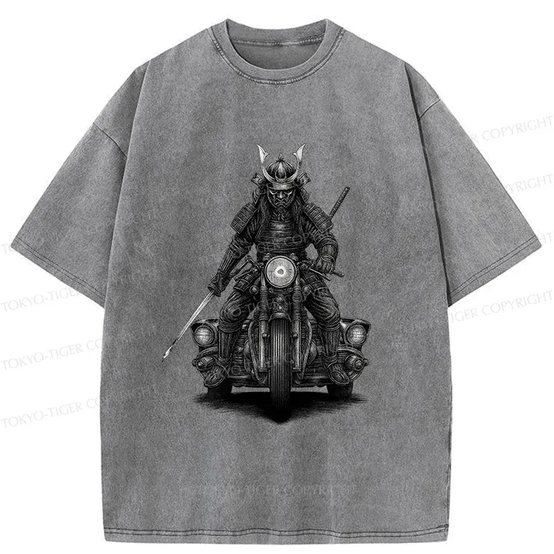 Kyoto-Lion Samurai Riding A Motorcycle Washed T-Shirt