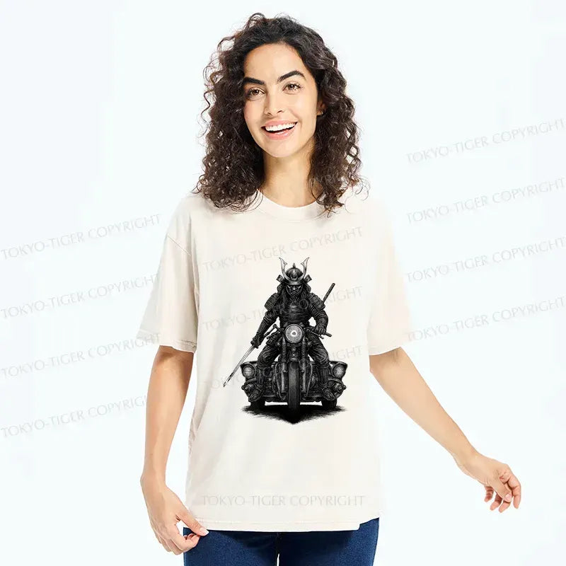 Kyoto-Lion Samurai Riding A Motorcycle Washed T-Shirt