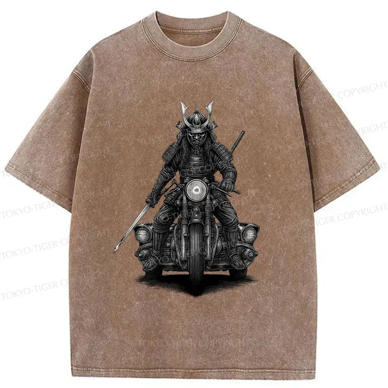 Samurai Motorcycle Washed T-Shirt for Daily Wear