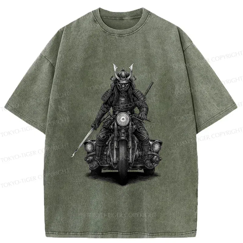 Samurai Motorcycle Washed T-Shirt for Daily Wear