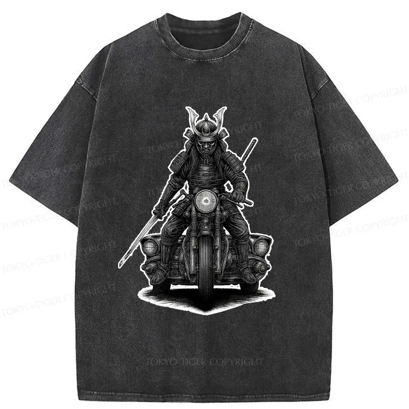 Kyoto-Lion Samurai Riding A Motorcycle Washed T-Shirt