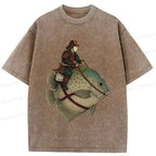 Kyoto-Lion Samurai Riding A Fish Washed T-Shirt