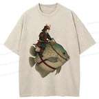 Kyoto-Lion Samurai Riding A Fish Washed T-Shirt