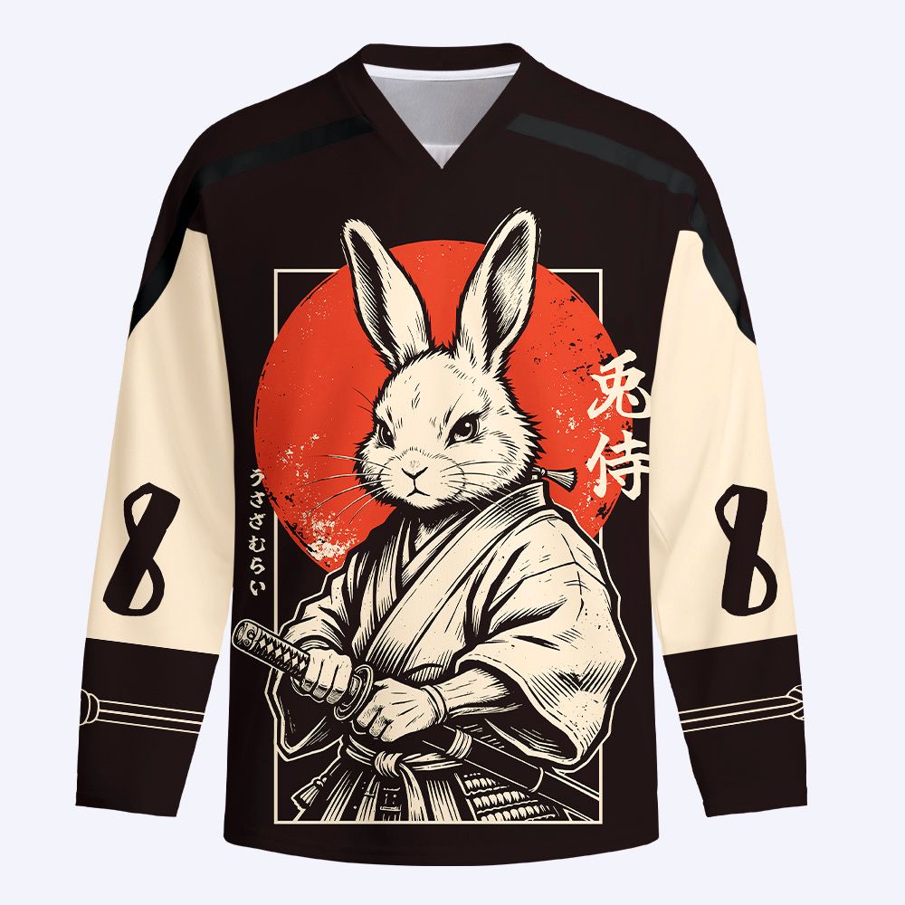 Kyoto-Lion Rabbit Japanese Samurai Long-Sleeve Hockey Jersey