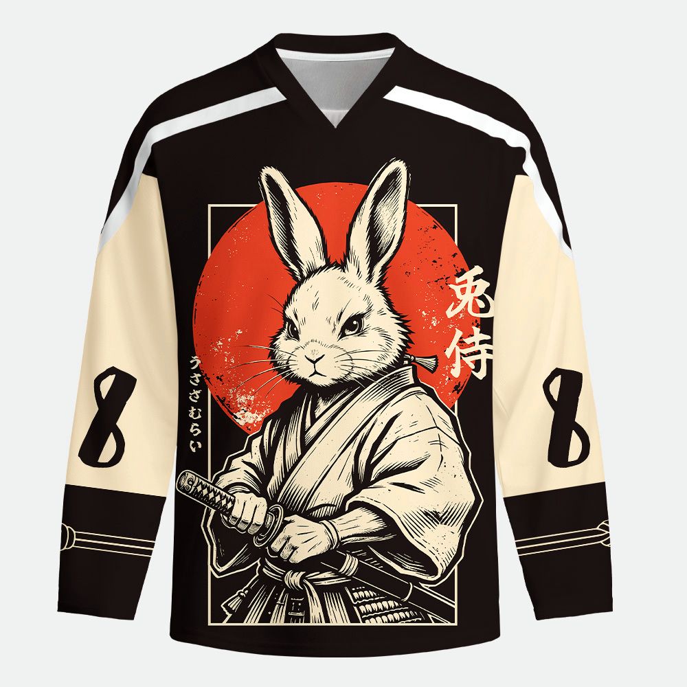 Kyoto-Lion Rabbit Japanese Samurai Long-Sleeve Hockey Jersey