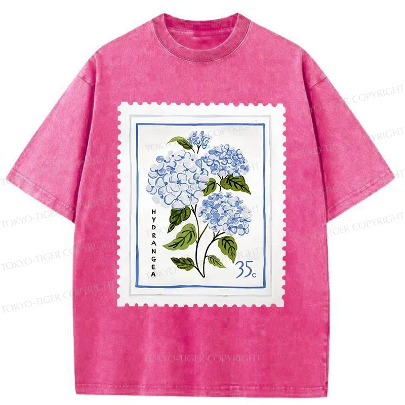 Kyoto-Lion Hydrangea Stamp Washed T-Shirt