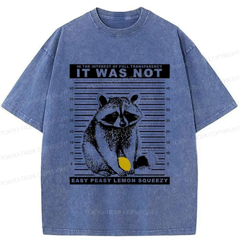 Kyoto-Lion Raccoon Squeezes Lemon Washed T-Shirt