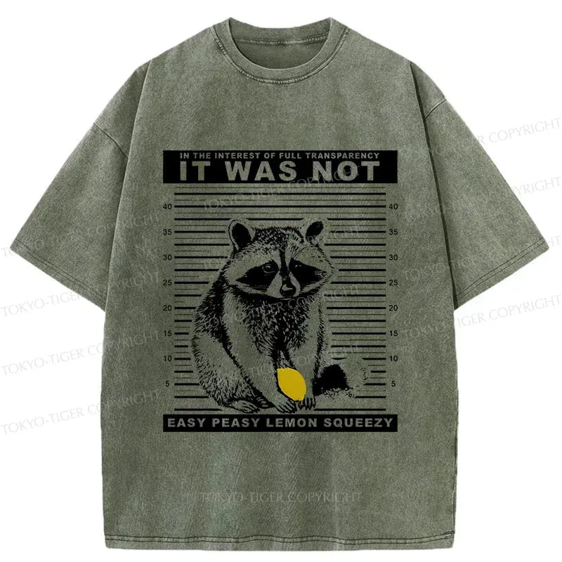 Kyoto-Lion Raccoon Squeezes Lemon Washed T-Shirt