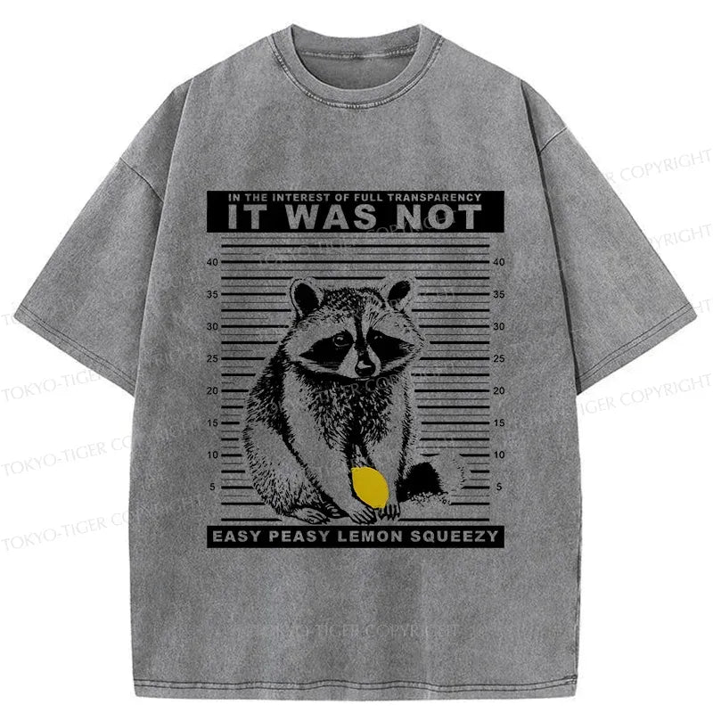 Kyoto-Lion Raccoon Squeezes Lemon Washed T-Shirt