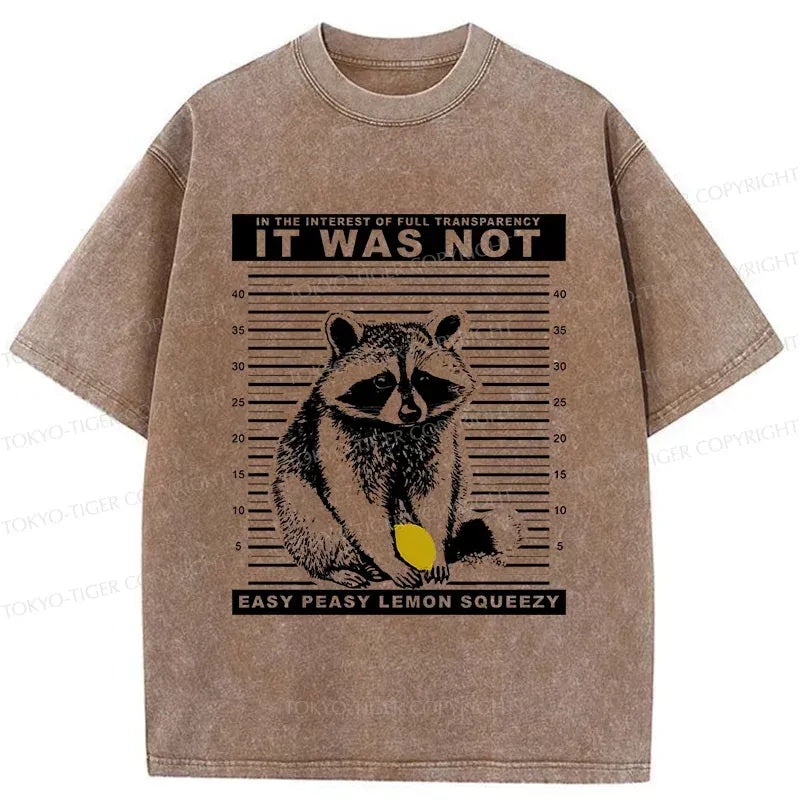 Kyoto-Lion Raccoon Squeezes Lemon Washed T-Shirt