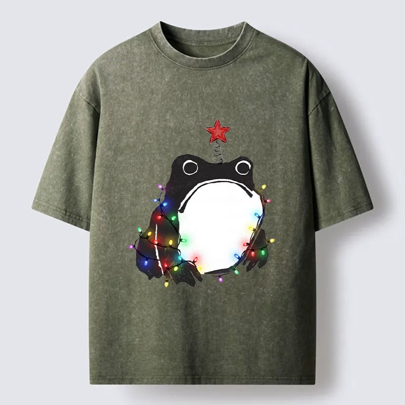 Kyoto-Lion Christmas Frog Lights Vibe Washed T-Shirt