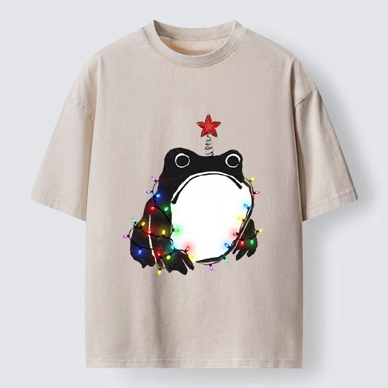 Kyoto-Lion Christmas Frog Lights Vibe Washed T-Shirt