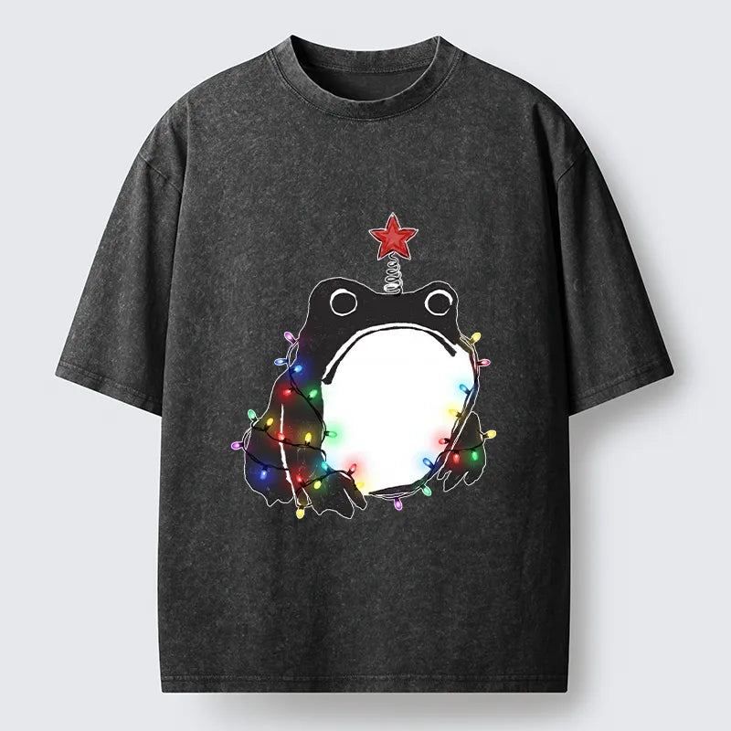 Kyoto-Lion Christmas Frog Lights Vibe Washed T-Shirt