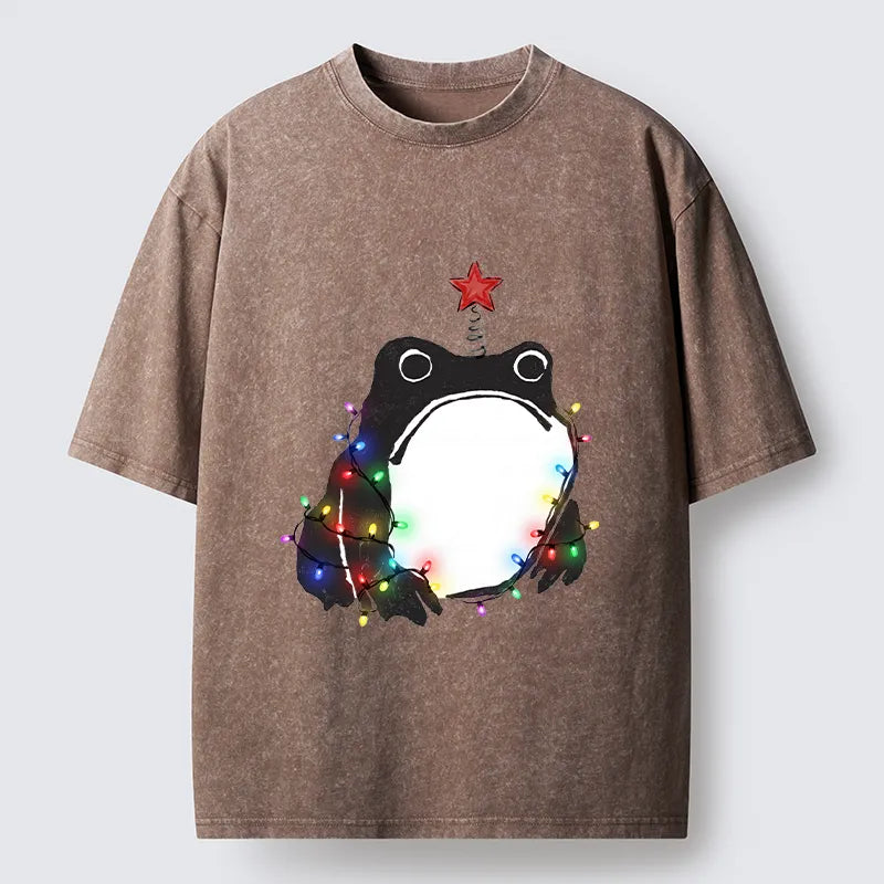 Kyoto-Lion Christmas Frog Lights Vibe Washed T-Shirt