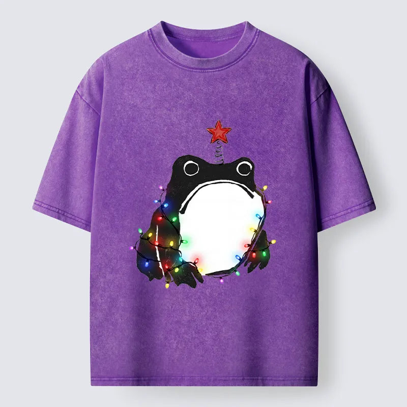 Kyoto-Lion Christmas Frog Lights Vibe Washed T-Shirt