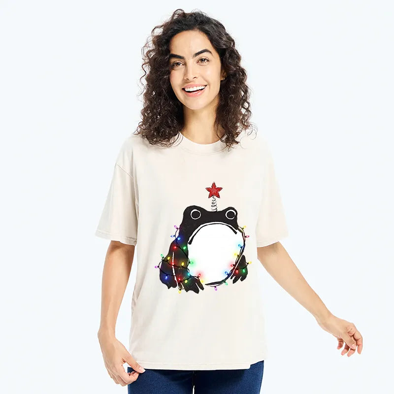 Kyoto-Lion Christmas Frog Lights Vibe Washed T-Shirt