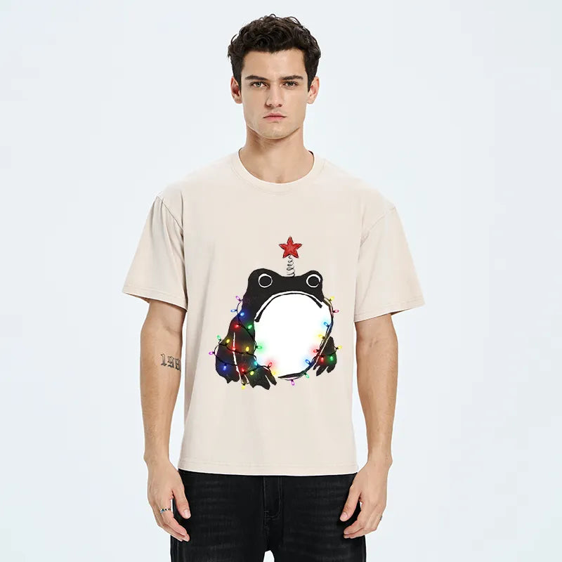 Kyoto-Lion Christmas Frog Lights Vibe Washed T-Shirt