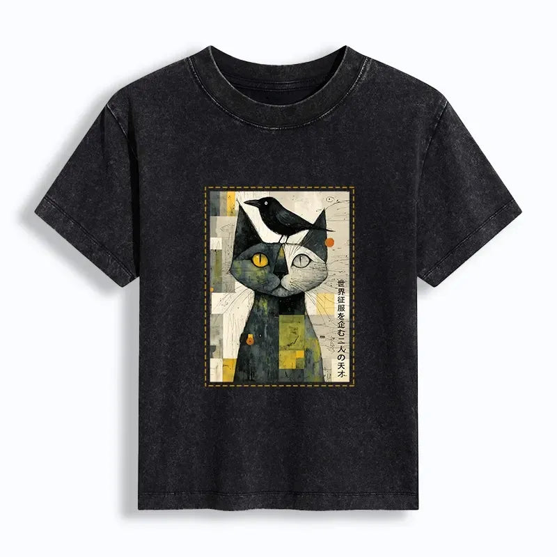 Best Seller women's washed cat and crow t-shirt