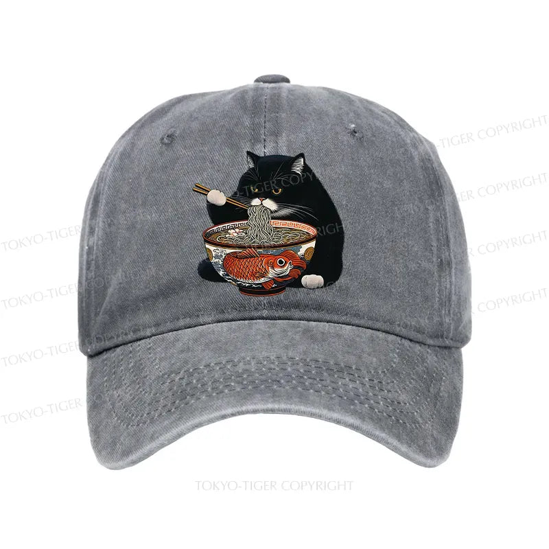 Fat cat eating ramen vintage cap