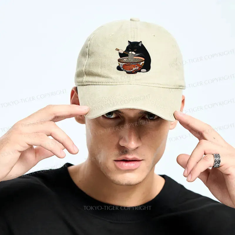 Fat cat eating ramen vintage cap