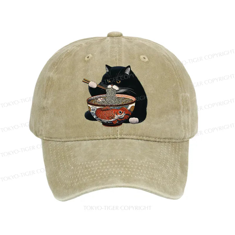 Fat cat eating ramen vintage cap