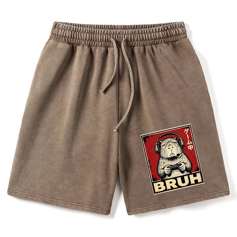 Kyoto-Lion Funny Capybara Playing Games Washed Shorts