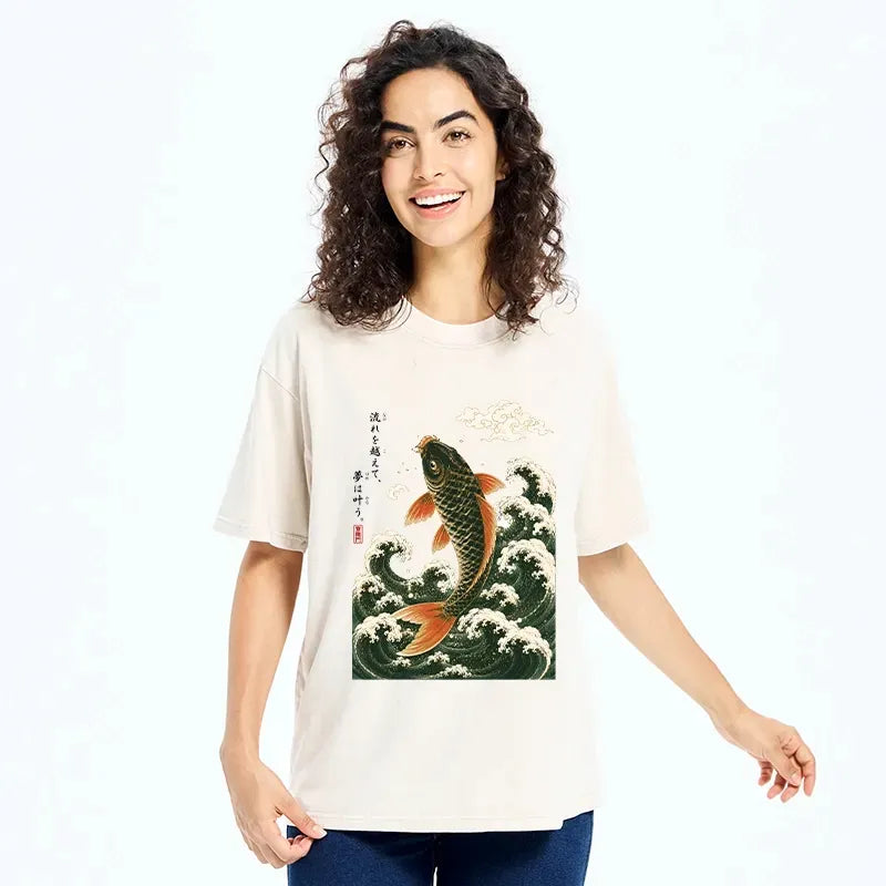 Japanese Koi Washed T-Shirt for Summer