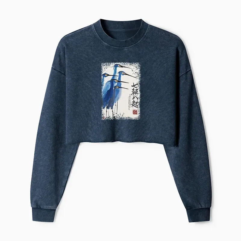 Kyoto-Lion Wings That Never Yield Washed Crop Sweatshirt