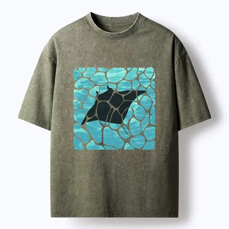 Kyoto-Lion Manta Ray Fish Washed T-Shirt